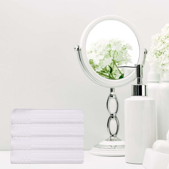 Superior Soho Ribbed Cotton Absorbent Hand Towel Set of 4, White