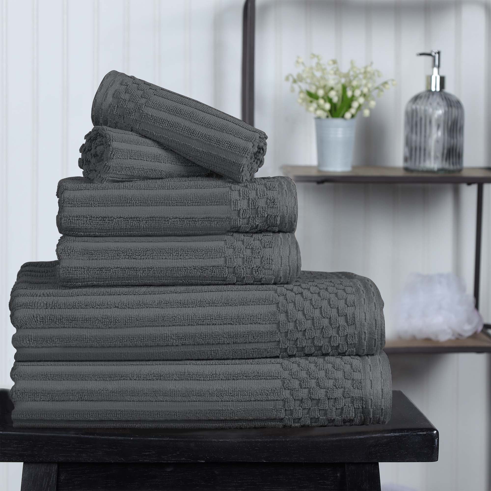 Superior 6 Piece 100 Cotton Towel Set 2 Bath Towels 2 Hand Towels and 2 Face Towels Charcoal Walmart
