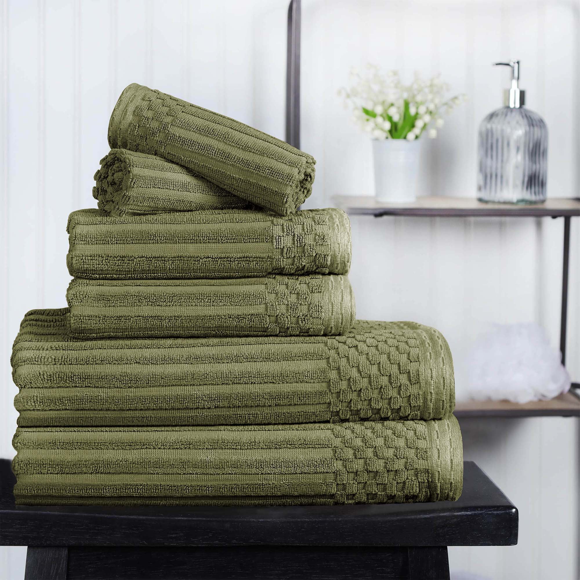 Superior 6 Piece 100 Cotton Towel Set 2 Bath Towels 2 Hand Towels and 2 Face Towels Sage