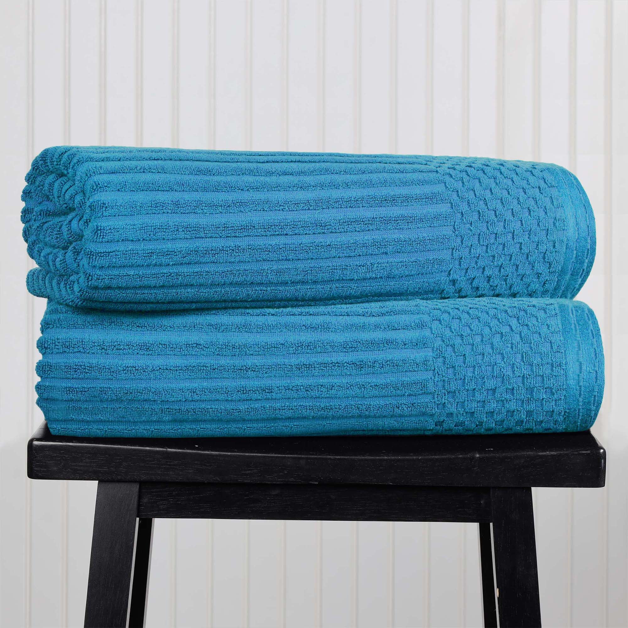 Superior Soho Ribbed Cotton Absorbent Bath Sheet Set of 2, Azure