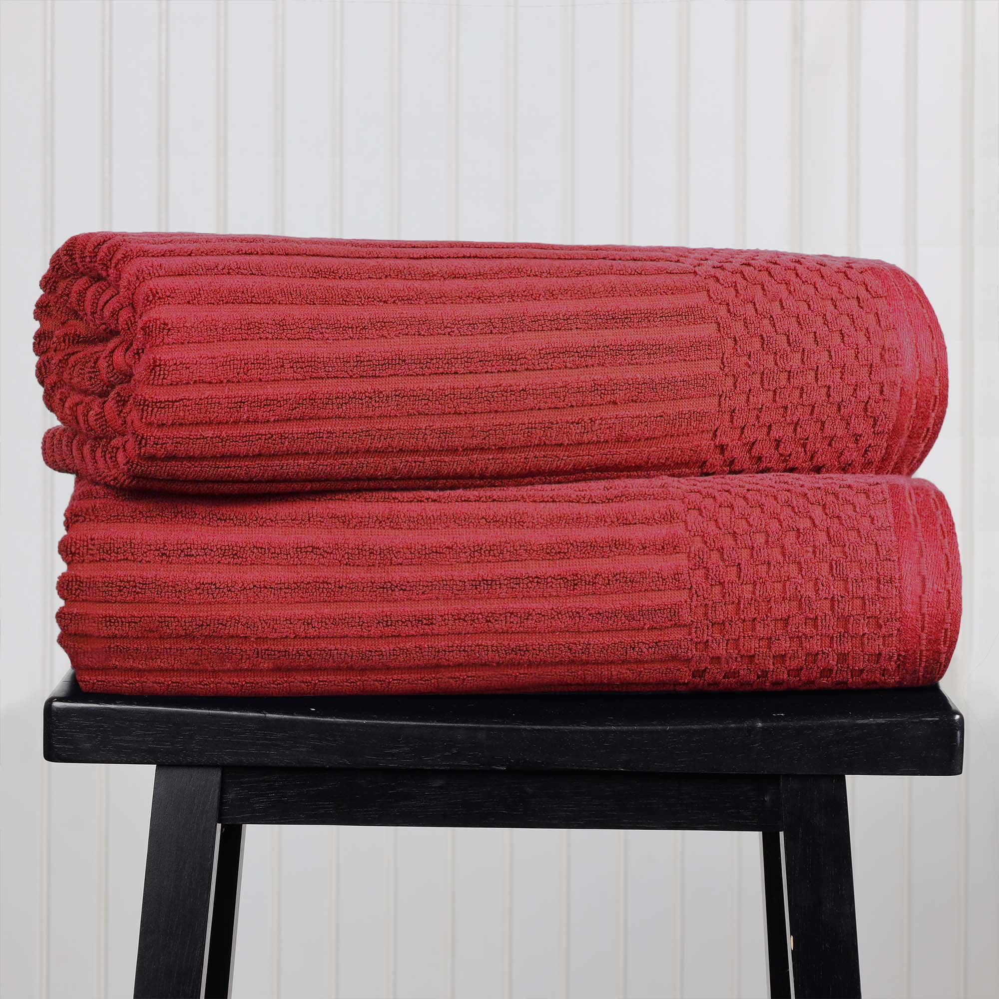Superior Soho Ribbed Cotton Absorbent Bath Sheet Set of 2, Burgundy