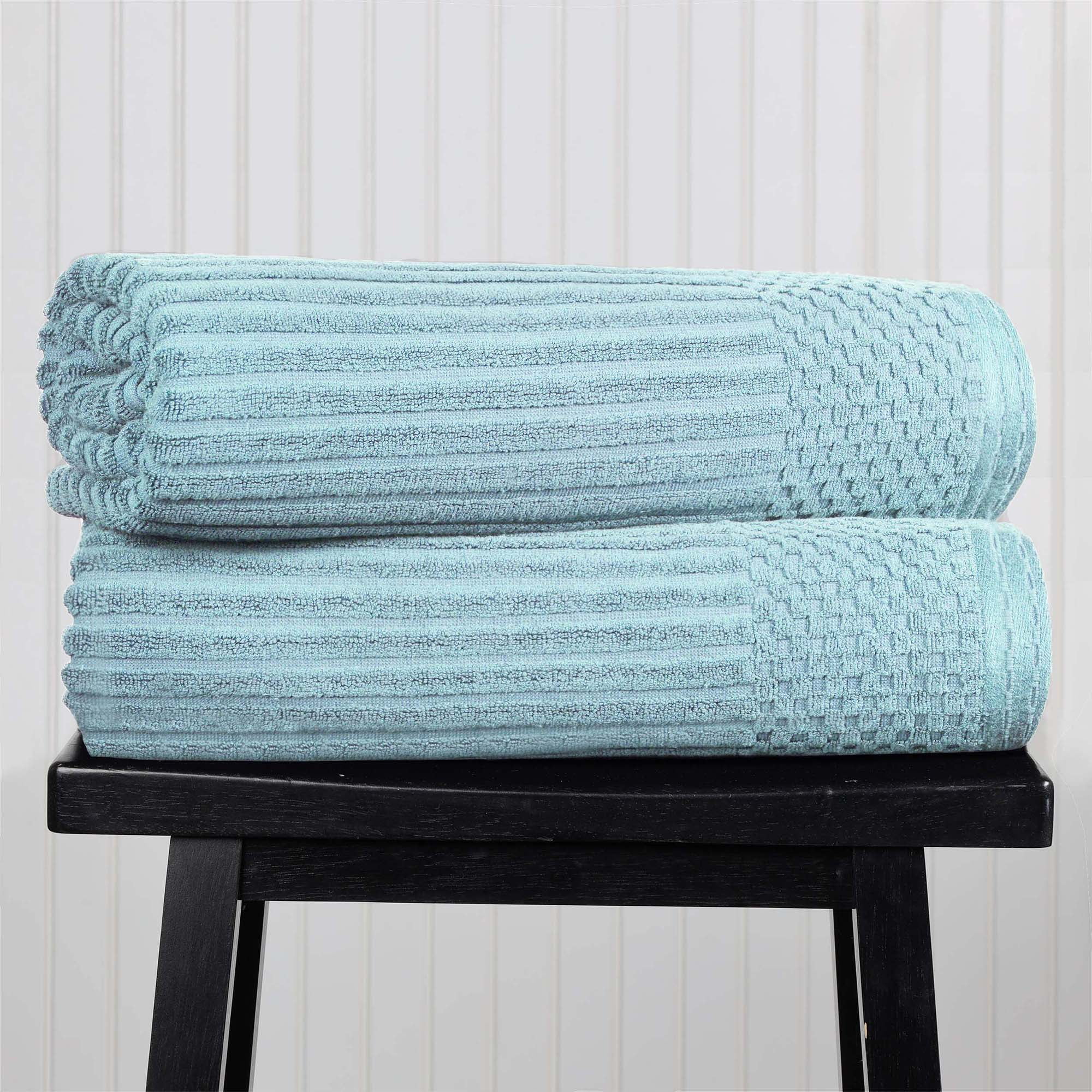 Superior Soho Ribbed Cotton Absorbent Bath Sheet Set of 2, Slate Blue