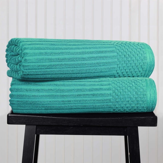 Superior Soho Ribbed Cotton Absorbent Bath Sheet Set of 2, Turquoise