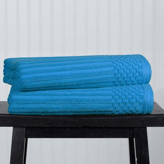 Superior Soho Ribbed Cotton Absorbent Bath Towel Set of 2, Azure