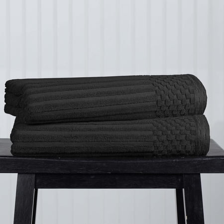 Superior Soho Ribbed Cotton Absorbent Bath Towel Set of 2, Black