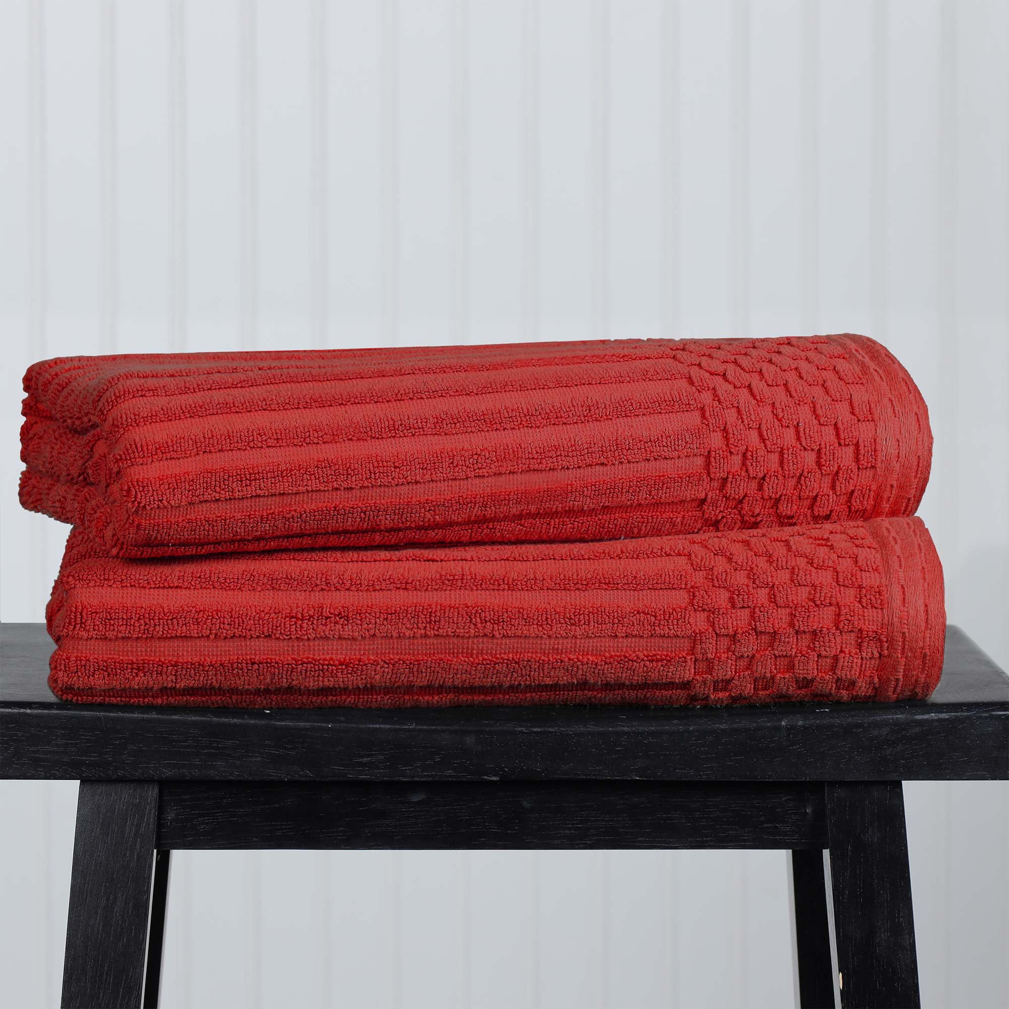 Superior Soho Ribbed Cotton Absorbent Bath Towel Set of 2, Burgundy ...