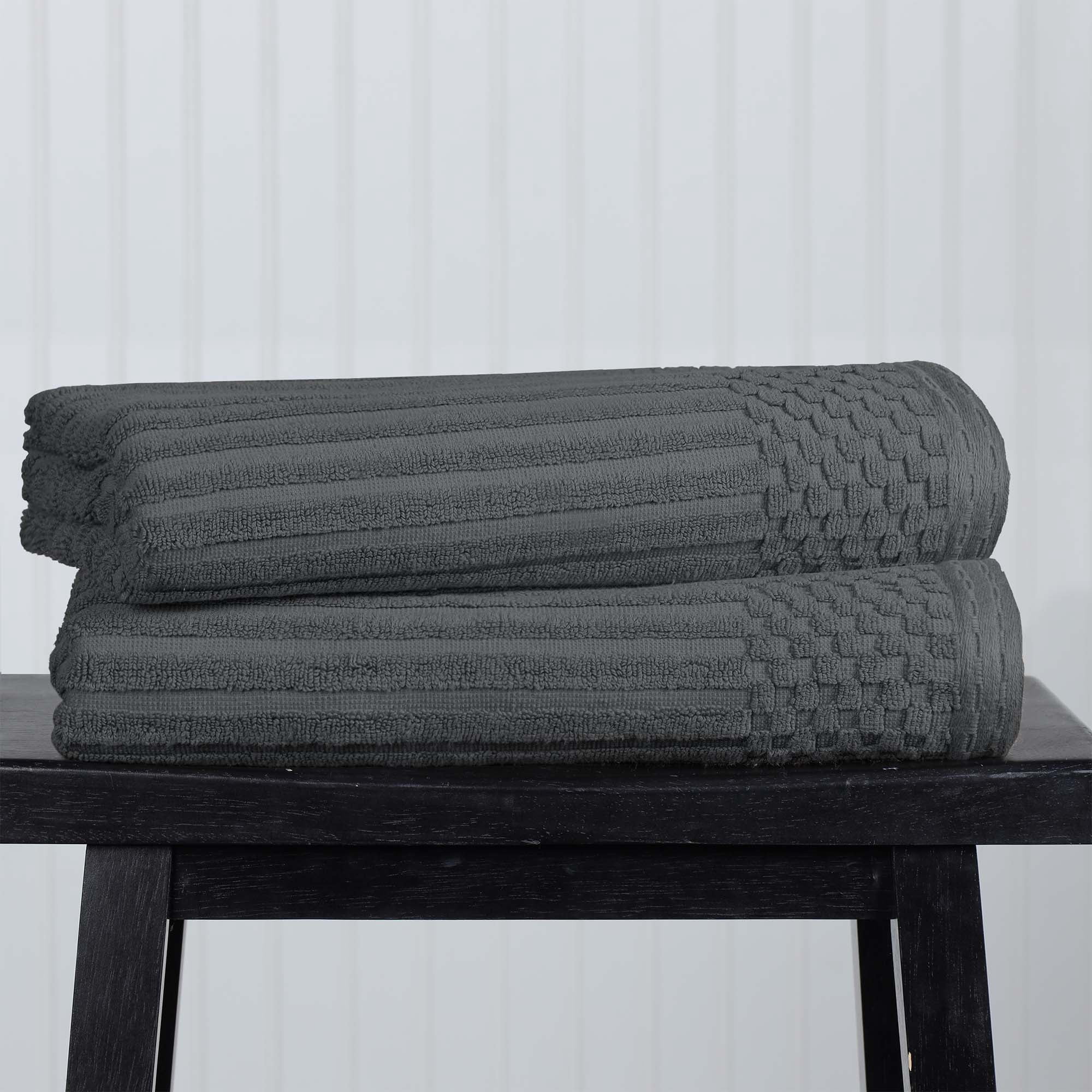 Superior Soho Ribbed Cotton Absorbent Bath Towel Set of 2, Charcoal