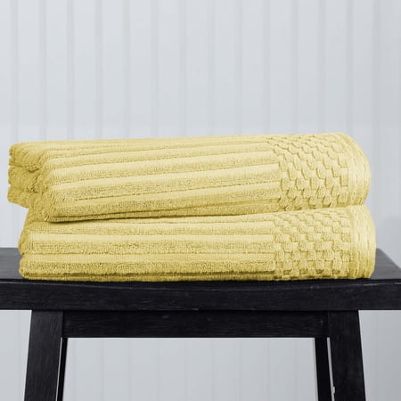 Superior Soho Ribbed Cotton Absorbent Bath Towel Set of 2, Golden Mist
