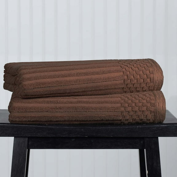 Superior Soho Ribbed Cotton Absorbent Bath Towel Set of 2, Java