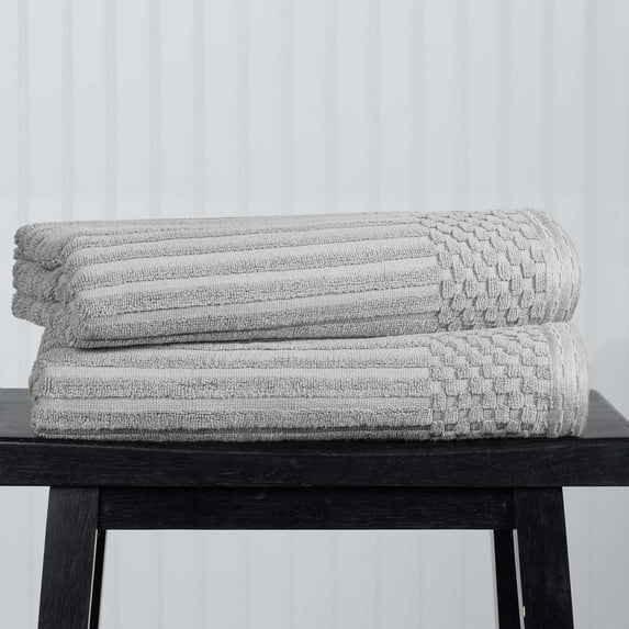 Superior Soho Ribbed Cotton Absorbent Bath Towel Set of 2, Silver