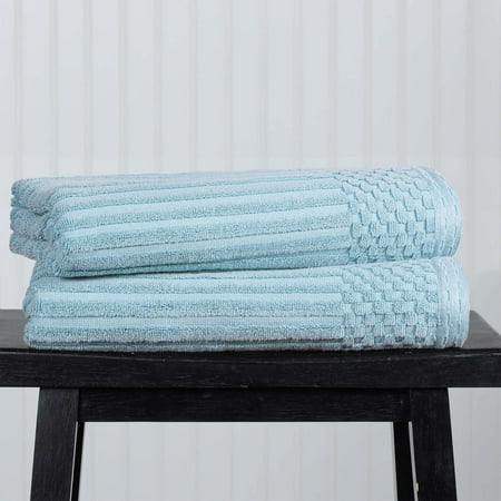 Superior Soho Ribbed Cotton Absorbent Bath Towel Set of 2, Slate Blue