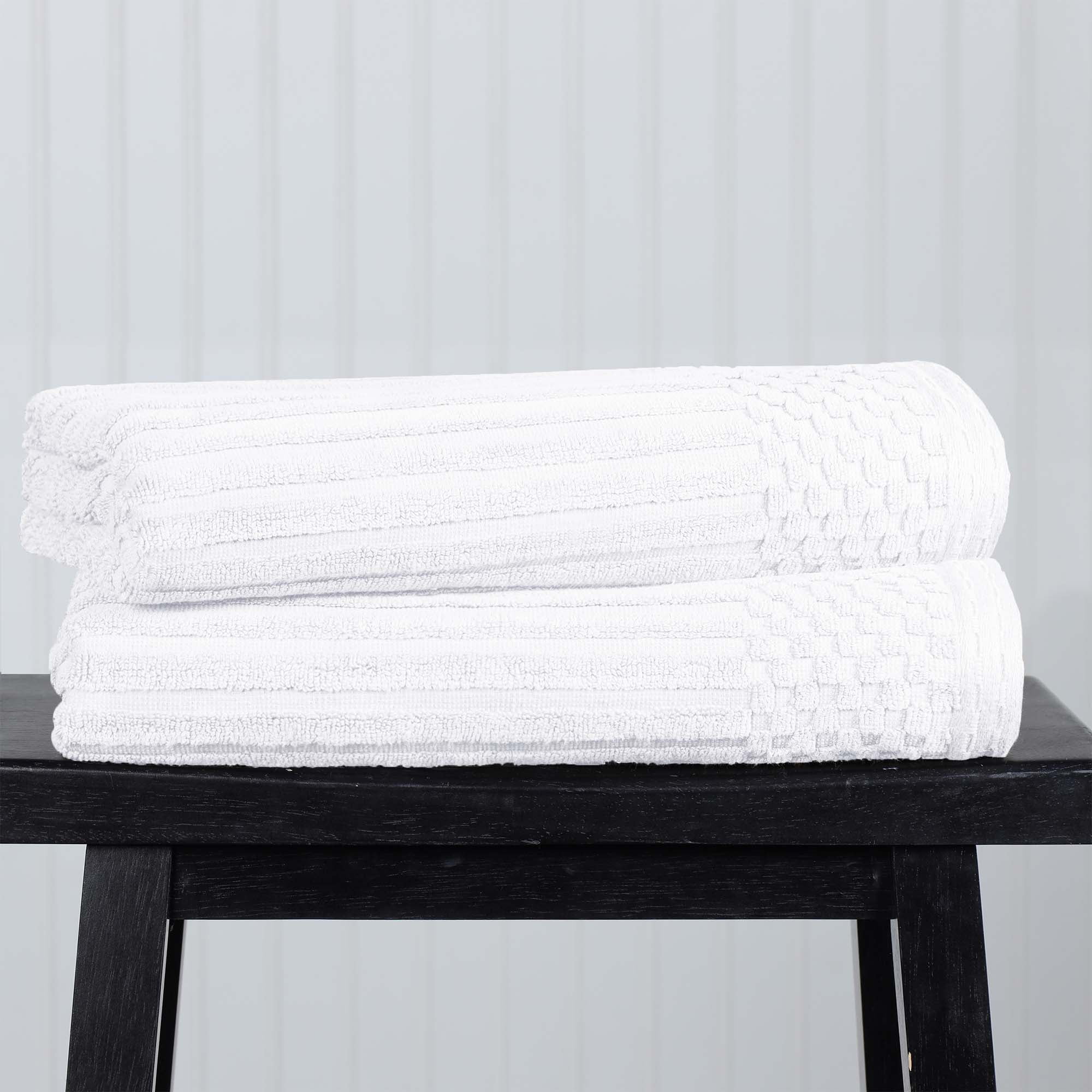 Superior Soho Ribbed Cotton Absorbent Bath Towel Set of 2, White