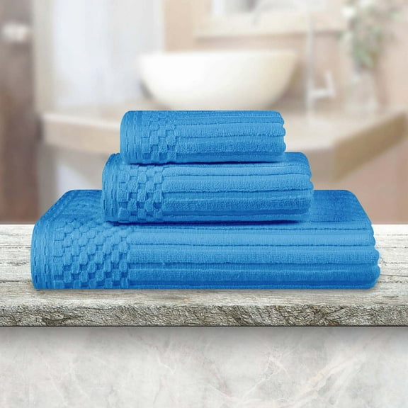 Superior Soho Ribbed Cotton 3-Piece Assorted Towel Set, Azure