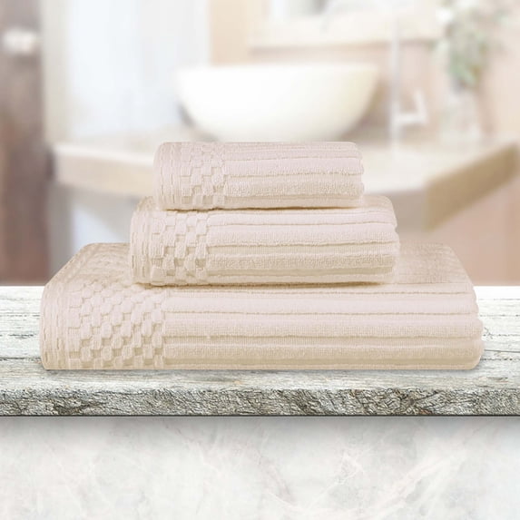 Superior Soho Ribbed Cotton 3-Piece Assorted Towel Set, Ivory