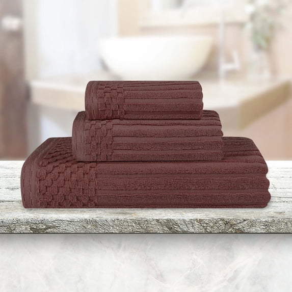 Superior Soho Ribbed Cotton 3-Piece Assorted Towel Set, Java