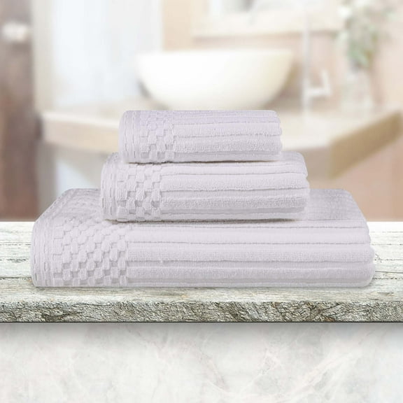 Superior Soho Ribbed Cotton 3-Piece Assorted Towel Set, White