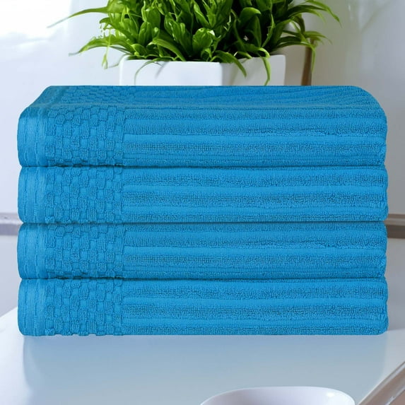 Superior Soho Ribbed Cotton Absorbent Bath Towel Set of 4, Azure