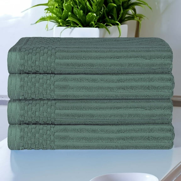 Superior Soho Ribbed Cotton Absorbent Bath Towel Set of 4, Basil