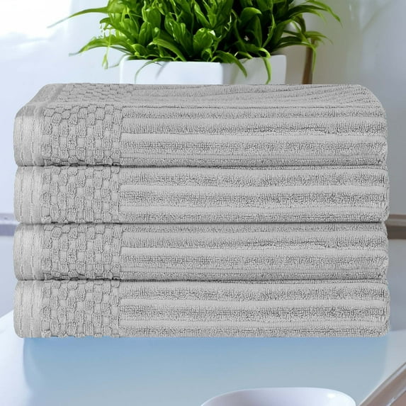 Superior Soho Ribbed Cotton Absorbent Bath Towel Set of 4, Silver