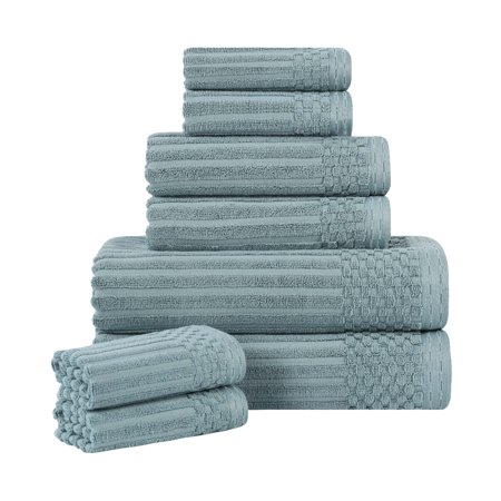 Superior Soho Ribbed Cotton 8-Piece Assorted Towel Set, Basil