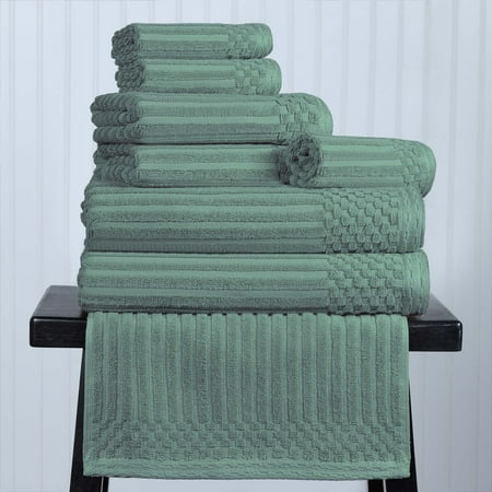 Superior Soho Ribbed Cotton 8-Piece Assorted Towel Set, Basil
