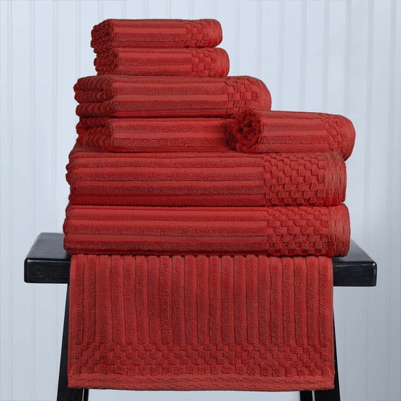 Superior Soho Ribbed Cotton 8-Piece Assorted Towel Set, Burgundy