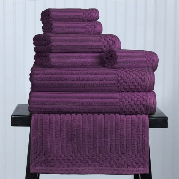Superior Soho Ribbed Cotton 8-Piece Assorted Towel Set, Plum