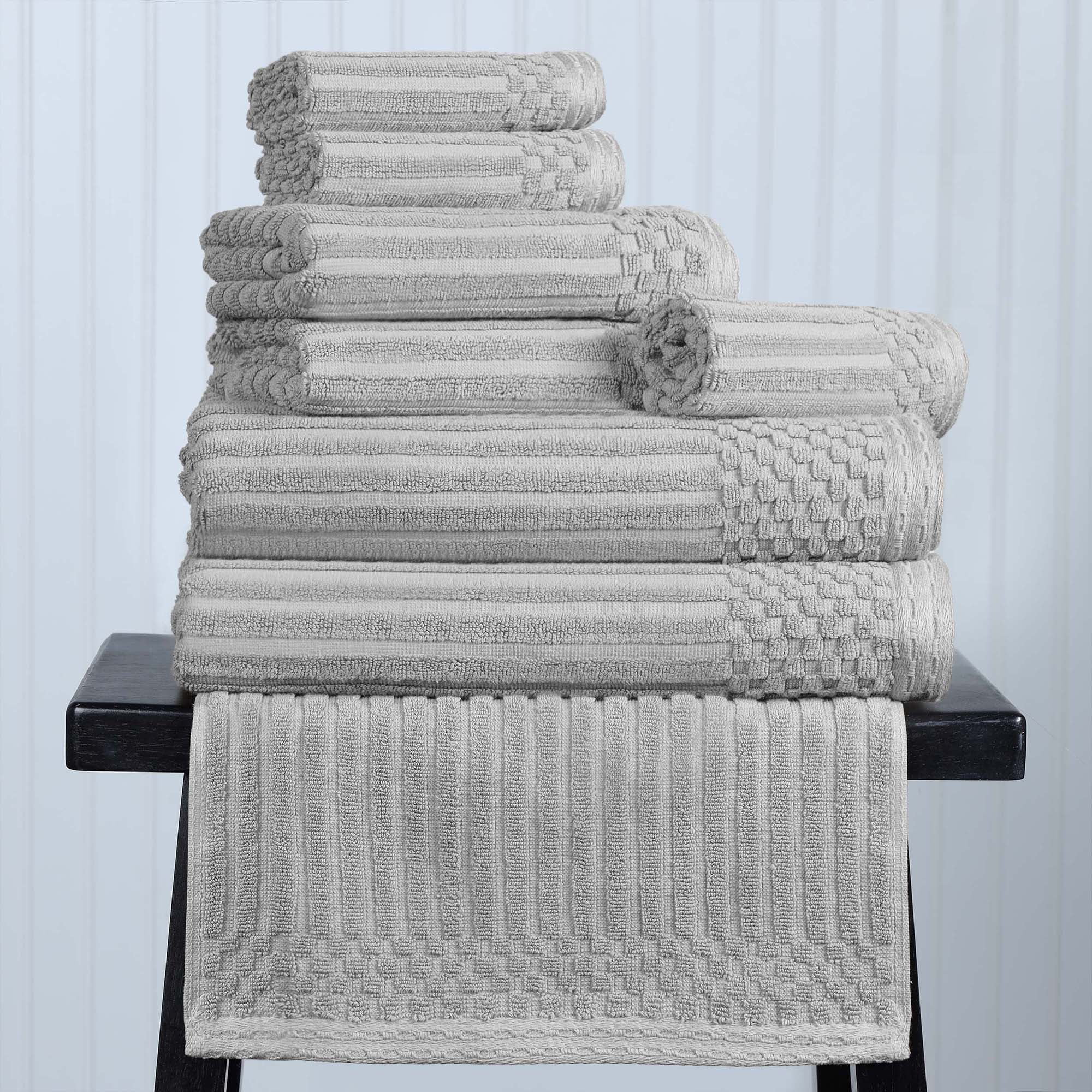 Superior Soho Ribbed Cotton 8-Piece Assorted Towel Set, Silver