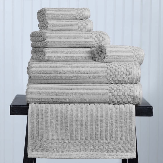 Superior Soho Ribbed Cotton 8-Piece Assorted Towel Set, Silver