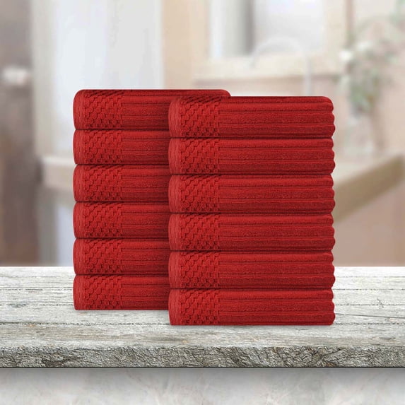 Superior Soho Ribbed Cotton Face Towel/Washcloth Set of 12, Burgundy