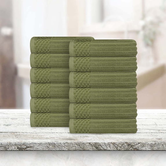 Superior Soho Ribbed Cotton Face Towel/Washcloth Set of 12, Sage