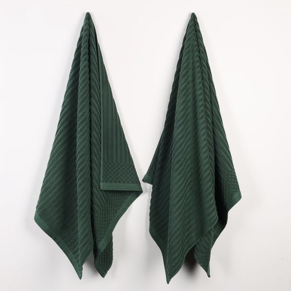 Superior Soho Ribbed Cotton Absorbent Bath Sheet Set of 2, Forest Green