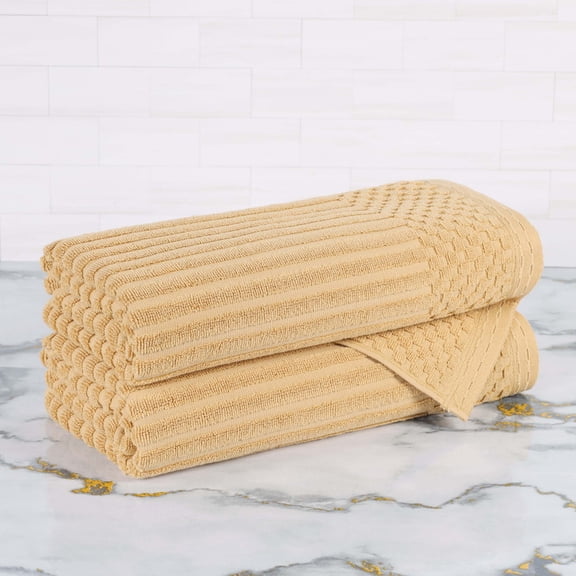 Superior Soho Ribbed Cotton Absorbent Bath Towel Set of 2, Gold