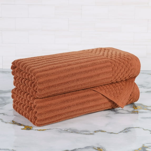Superior Soho Ribbed Cotton Absorbent Bath Towel Set of 2, Rust