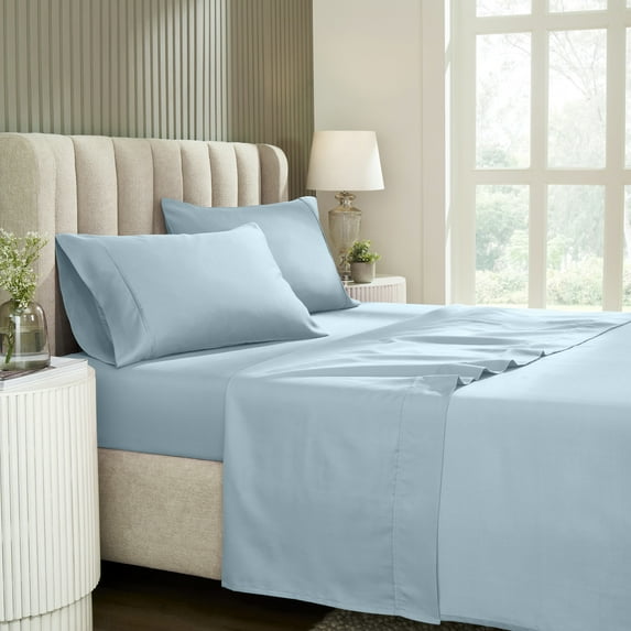 Superior Solid 1200-Thread Count Cotton Blend Sheet Set, Full, Light Blue