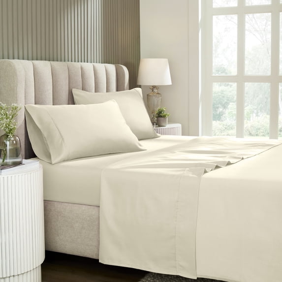 Superior Solid 1200-Thread Count Cotton Blend Sheet Set, Queen, Ivory