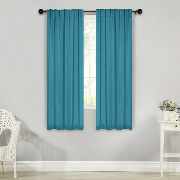 Superior Blackout Solid Light Filtering Back Tab Curtain Panel Set, 26"X 63", Aqua