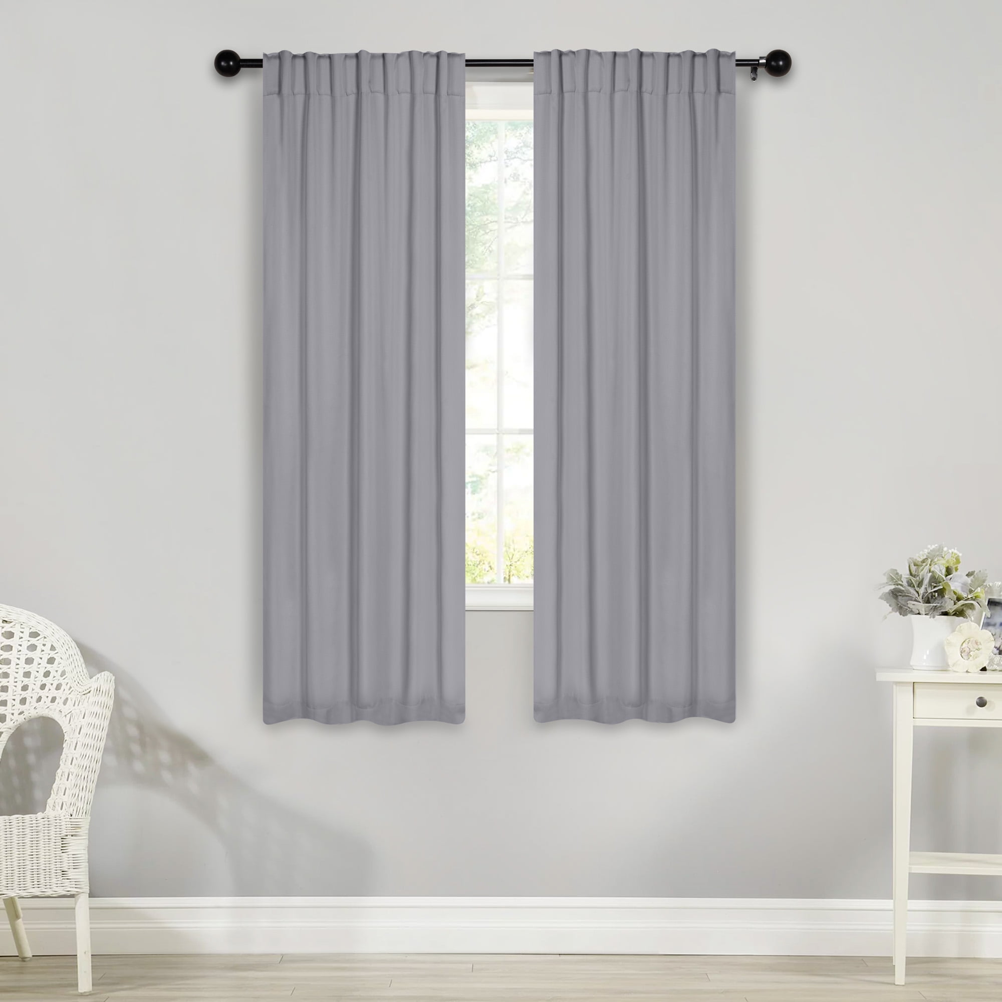 Superior Blackout Solid Light Filtering Back Tab Curtain Panel Set, 26" x 63", Silver