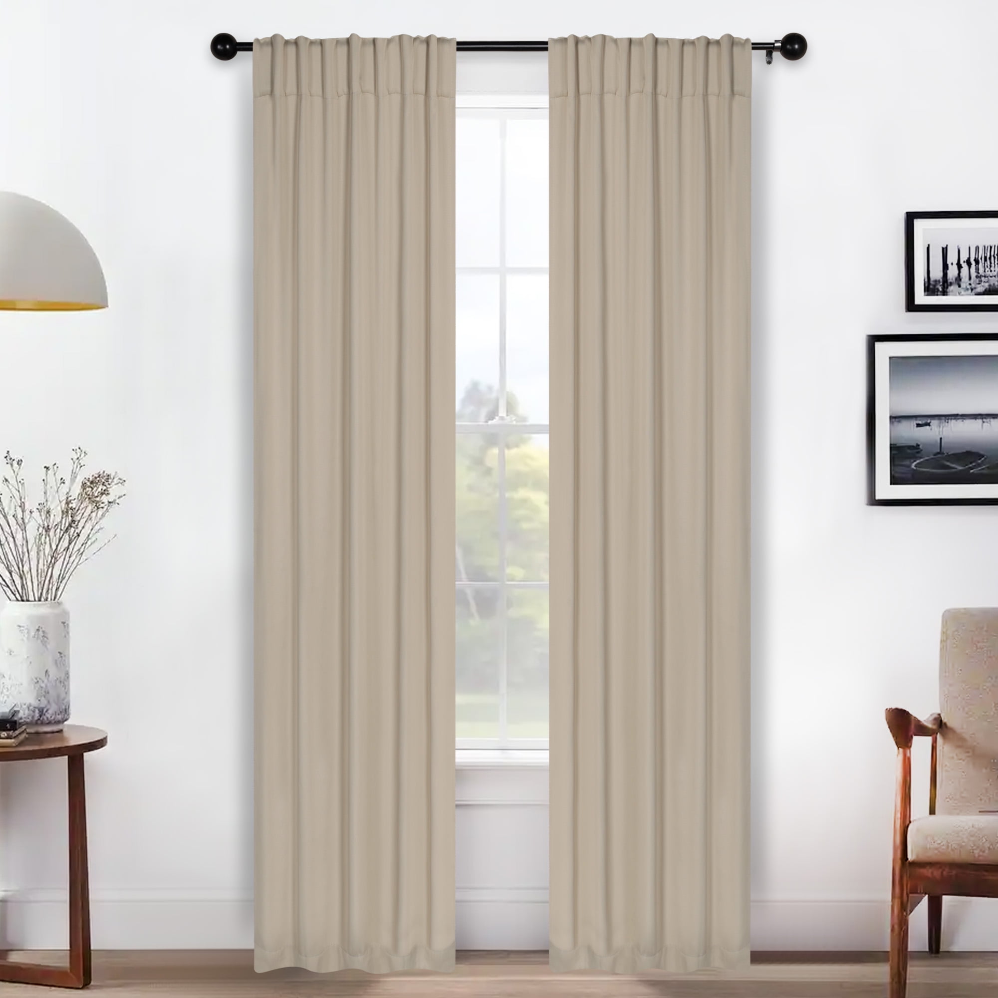Superior Blackout Solid Light Filtering Back Tab Curtain Panel Set, 26" x 84", Ivory