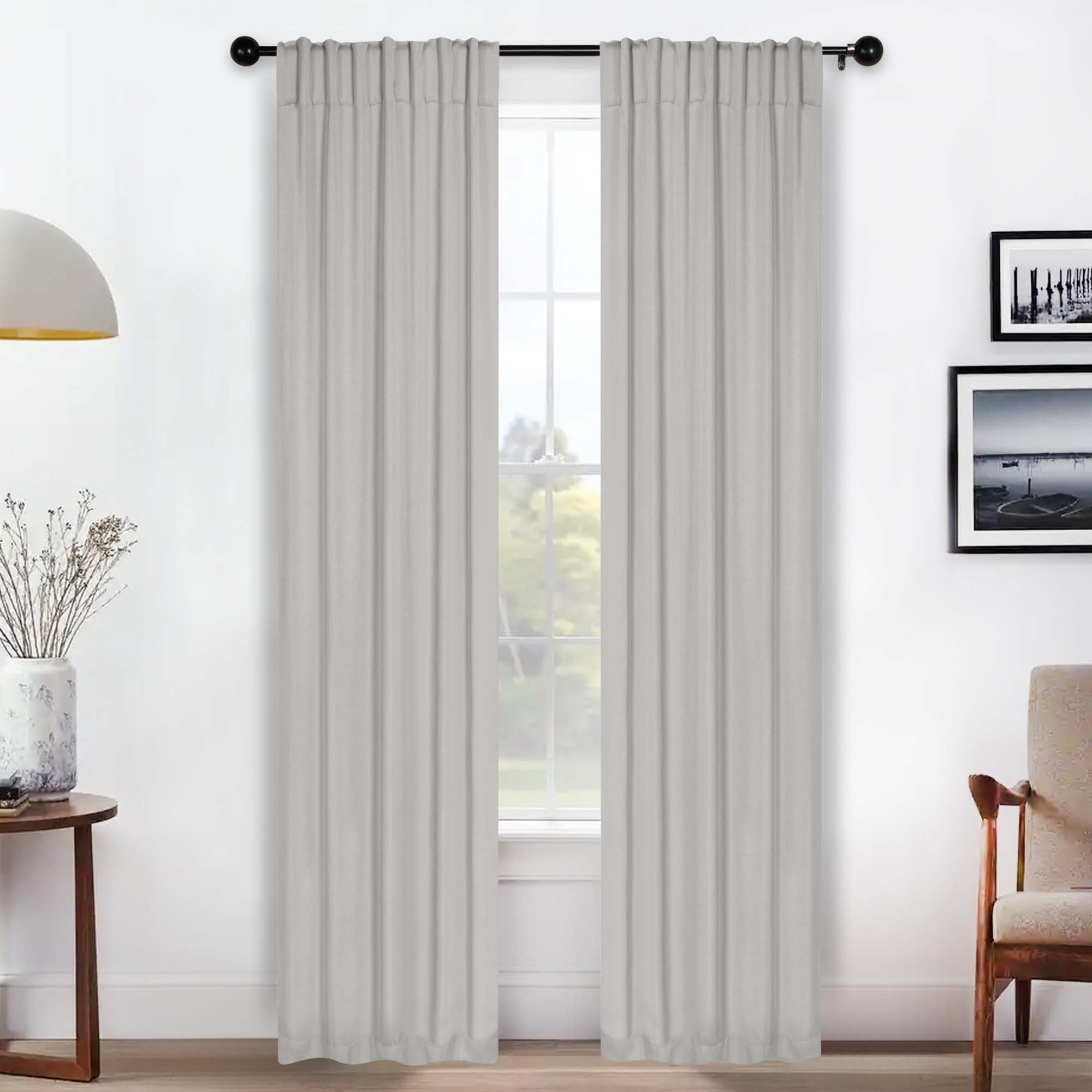 Superior Blackout Solid Light Filtering Back Tab Curtain Panel Set, 26" x 84", Marshmellow