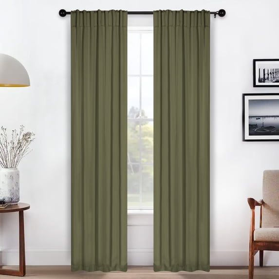 Superior Blackout Solid Light Filtering Back Tab Curtain Panel Set, 26" x 84", Olive Green