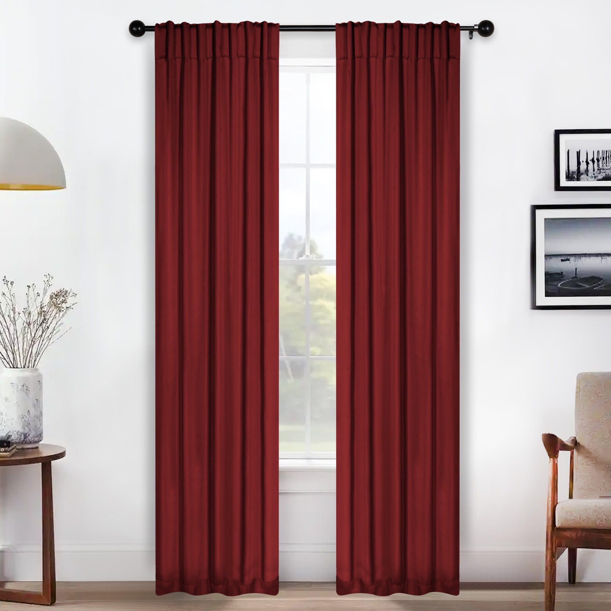 Superior Blackout Solid Light Filtering Back Tab Curtain Panel Set, 26" x 84", Sangria
