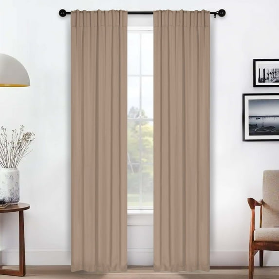 Superior Blackout Solid Light Filtering Back Tab Curtain Panel Set, 26"X 84", Smoked Ash