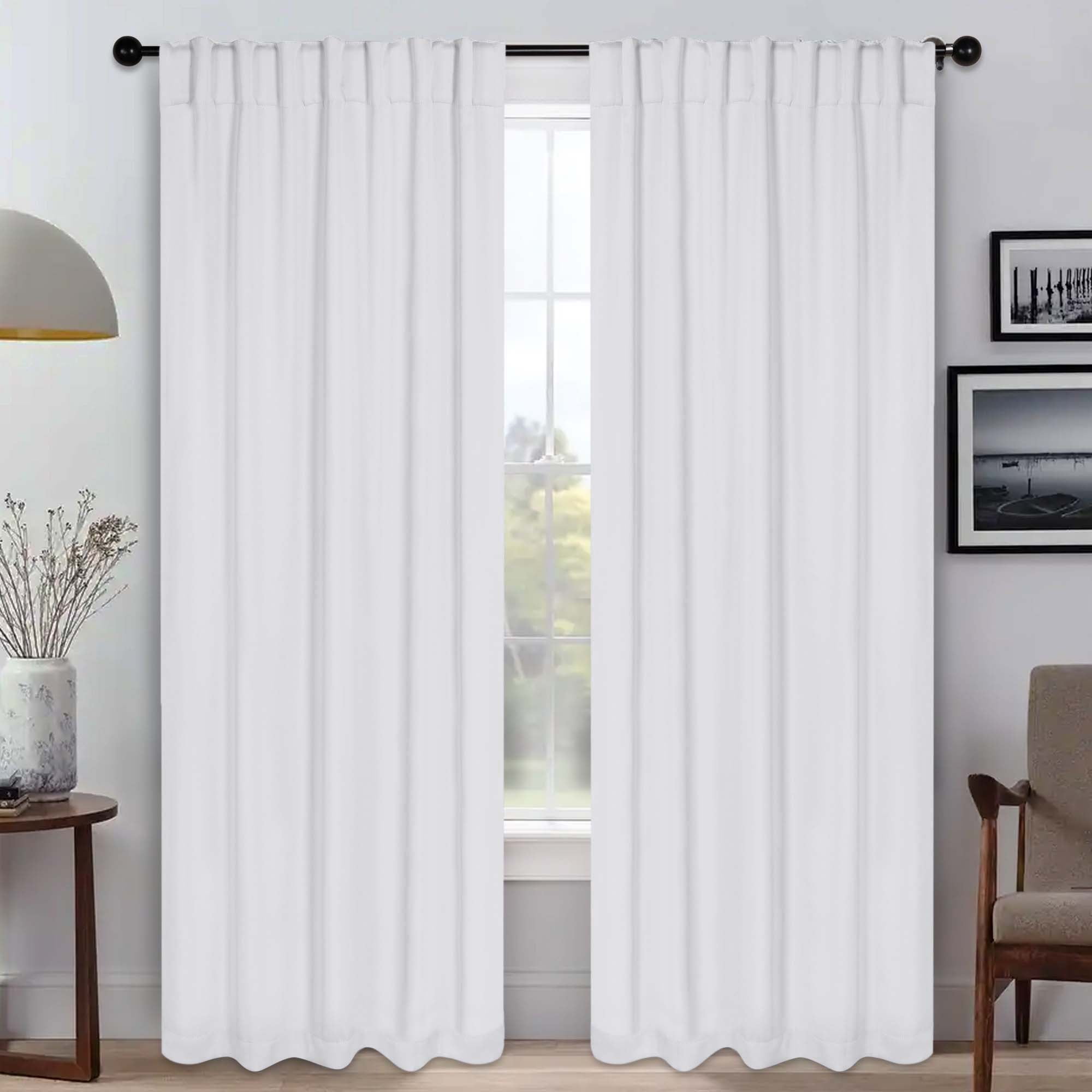 Superior Blackout Solid Light Filtering Back Tab Curtain Panel Set, 42" x 84", Snow White