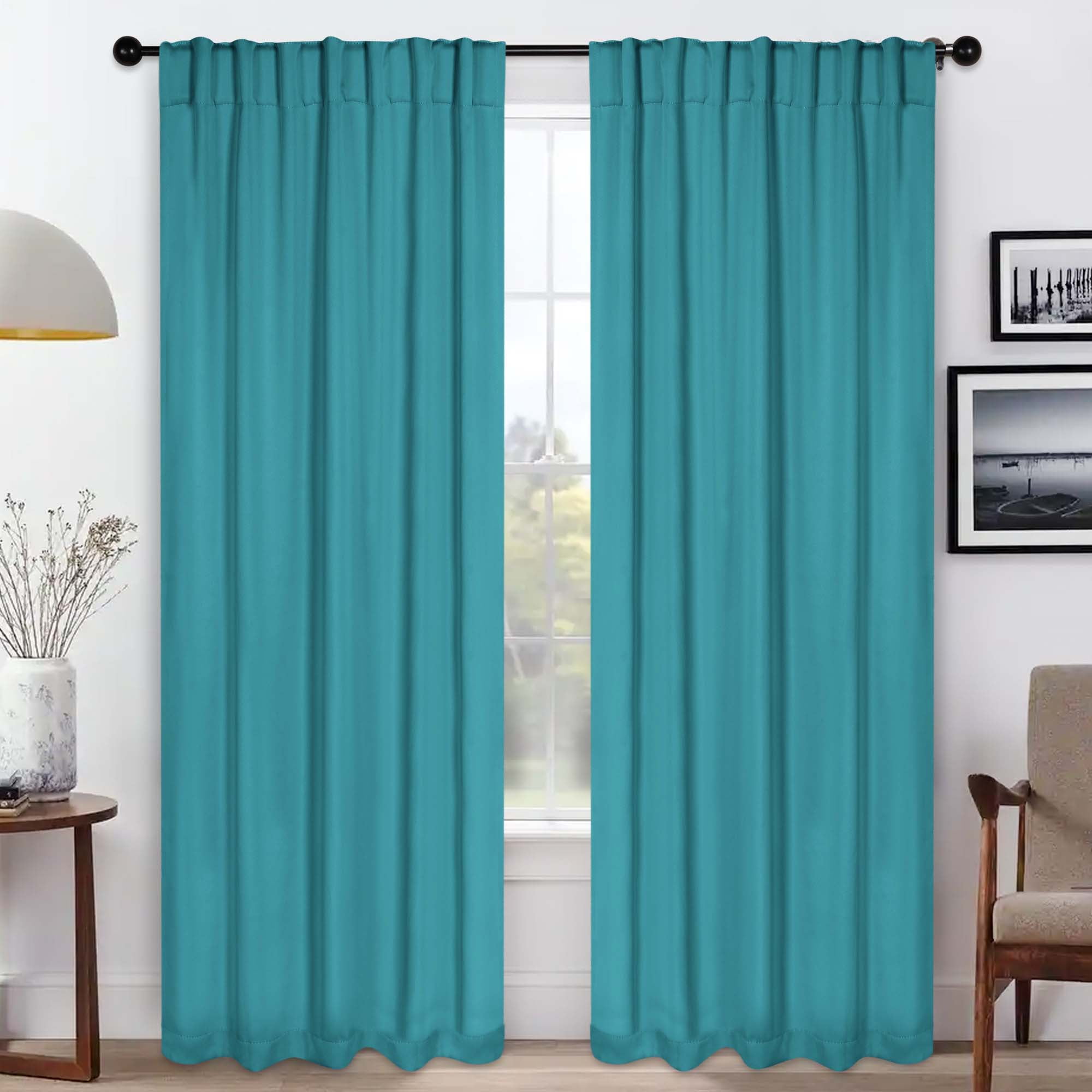 Superior Blackout Solid Light Filtering Back Tab Curtain Panel Set, 42" x 96", Aqua