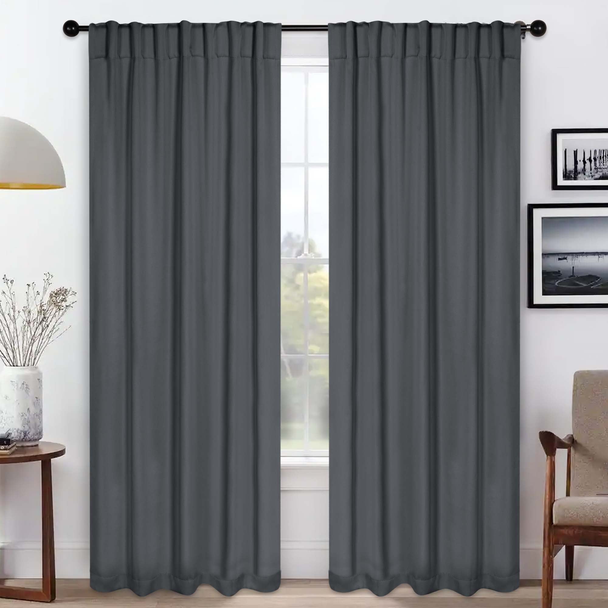 Superior Blackout Solid Light Filtering Back Tab Curtain Panel Set, 42" x 96", Grey
