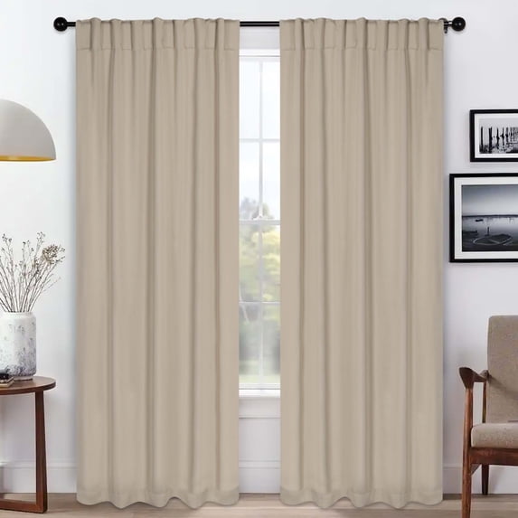 Superior Blackout Solid Light Filtering Back Tab Curtain Panel Set, 42" x 96", Ivory