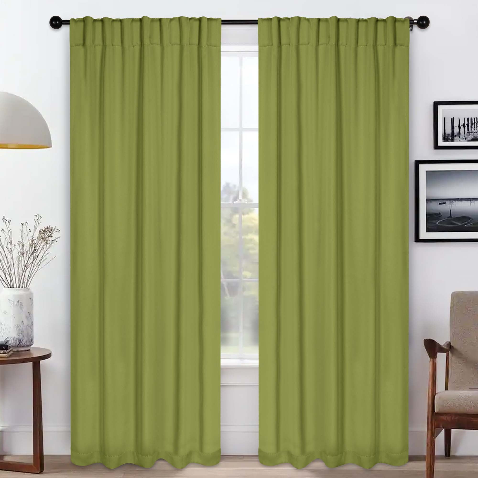 Superior Blackout Solid Light Filtering Back Tab Curtain Panel Set, 42" x 96", Sage