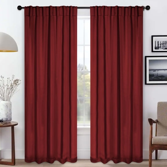 Superior Blackout Solid Light Filtering Back Tab Curtain Panel Set, 52" x 108", Sangria