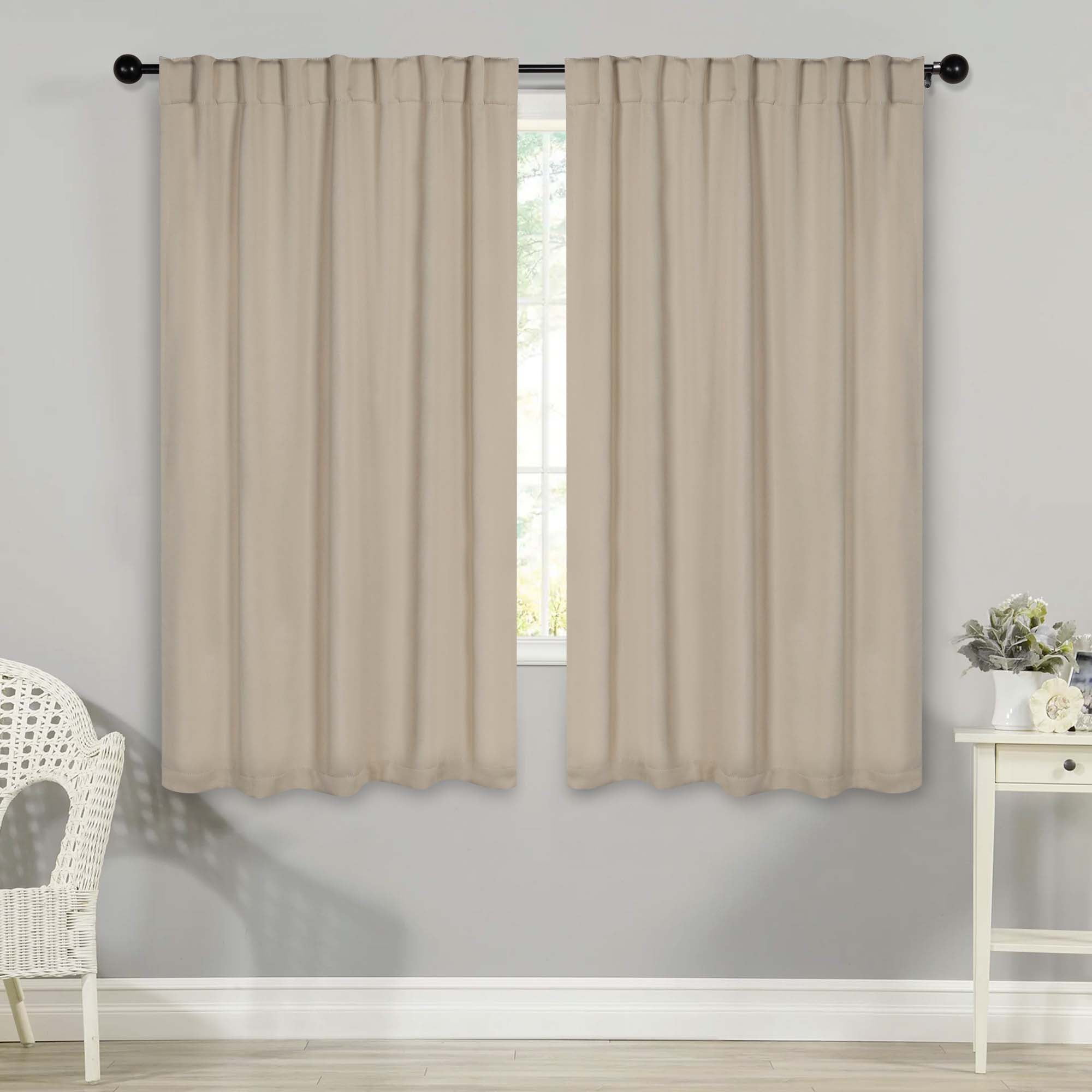 Superior Blackout Solid Light Filtering Back Tab Curtain Panel Set, 52" x 63", Ivory